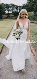 Charming V-neck Long Sleeve Lace A-line Long Wedding Dresses,WD1155