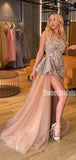Charming One-shoulder Side Slit Tulle Sequin Long Prom Dresses.SW1268