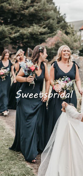 Simple V-neck Sleeveless Party Dresses Long Bridesmaid Dresses, SW1114