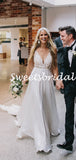 Charming V-neck Long Sleeve Lace A-line Long Wedding Dresses,WD1155