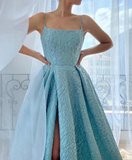 New Arrival Spaghetti Straps A-line Side Slit Long Prom Dresses Online.SWE1262