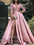 Sexy V-neck Long sleeves A-line Prom Dresses, SW1468
