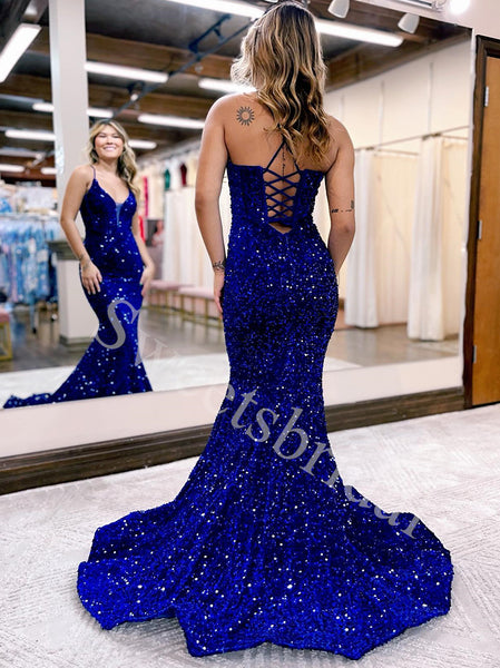 Sexy V-neck Sleeveless Spaghetti straps Mermaid Prom Dresses,SW1772