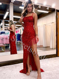 Sexy Spaghetti straps Side slit Mermaid Prom Dresses,SW1794