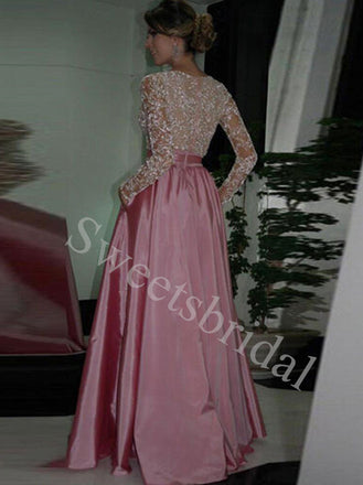 Elegant V-neck Long sleeves A-line Prom Dresses,SW1778