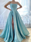 New Arrival Spaghetti Straps A-line Side Slit Long Prom Dresses Online.SWE1262