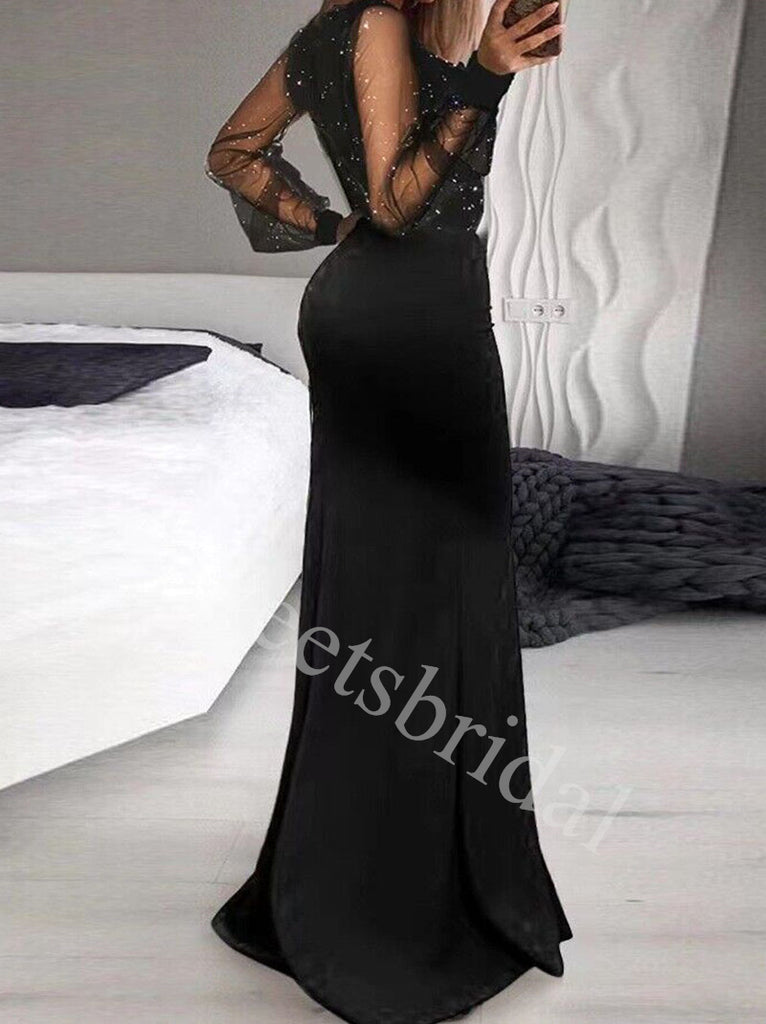 Elegant V-neck Long sleeves Sise slit Mermaid Prom Dresses,SW1842