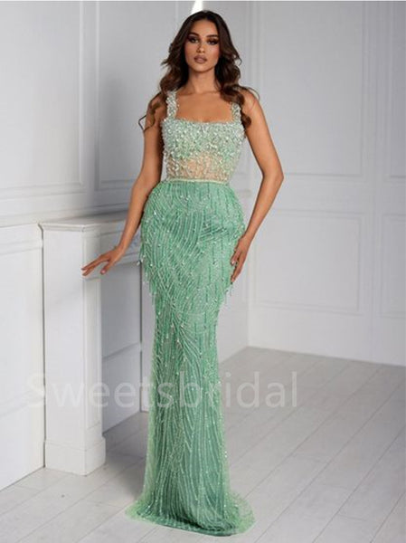 Elegant Square Sleeveless Side slit Mermaid Prom Dresses ,SW1320