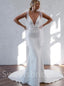 Simple V-neck Spaghetti straps Mermaid Open back Wedding Dresses, DB0214