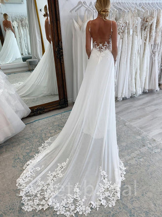 Simple Sexy Spaghetti straps V-neck Mermaid Lace applique Wedding Dresses,DB0207