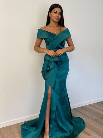 New Arrival Off-shoulder Mermaid Side Slit Long Prom Dresses.SW1247
