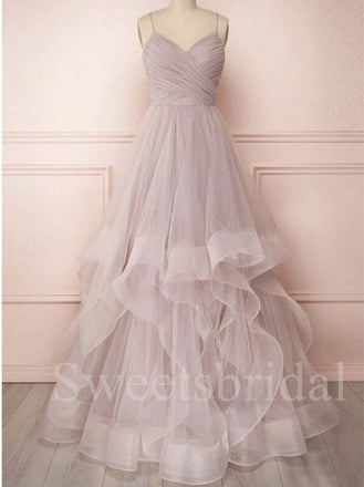 Elegant Spaghetti straps V-neck Sleeveless A-line Prom Dresses,SW1557