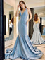 Simple V-neck Mermaid Sleeveless Long Prom Dresses.SW1269