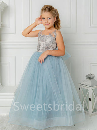 BeautifuI Spaghetti straps Sleeveless A Line Flower Girl Dresses,FGS0042