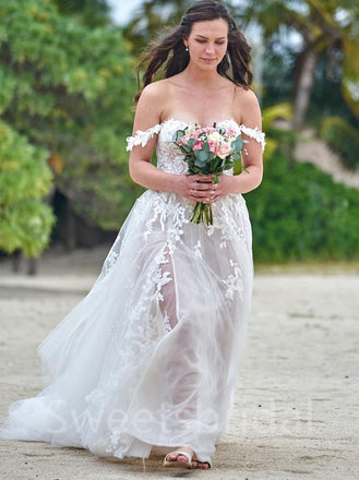 Simple Sexy Off-shouder Sweetheart Lace applique Wedding Dresses, DB0208