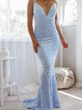 Sexy Spaghetti straps V-neck Mermaid Prom Dresses,SWM1733