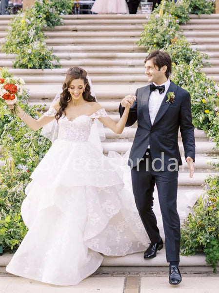 Elegant Sweetheart Off shoulder A-line Lace applique Wedding Dresses, DB0255