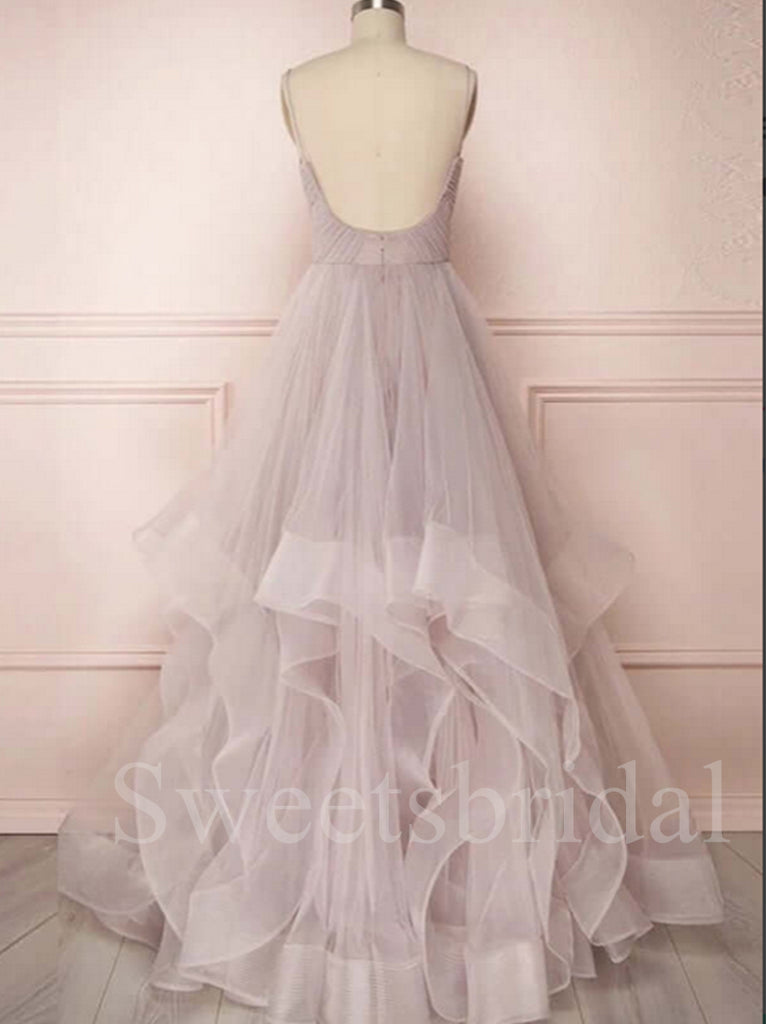 Elegant Spaghetti straps V-neck Sleeveless A-line Prom Dresses,SW1557