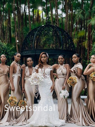 Mismatched Halter V-neck Mermaid Floor-length Elegant Simple Long Bridesmaid Dresses ,SW1342