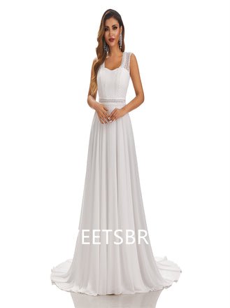 Simple Ivory A-Line Open Back Handmade Lace Wedding Dresses,DB0182