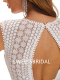 Simple Ivory A-Line Open Back Handmade Lace Wedding Dresses,DB0182