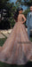 Charming V-neck A-line Sparkly Long Prom Dresses.SWE1245