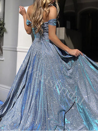 Elegant Off shoulder Sweetheart Side slit  A-line Prom Dresses,SW1800