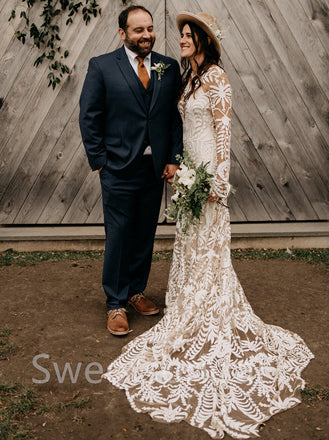 Simple Long sleeves Mermaid Lace applique Wedding Dresses, DB0223