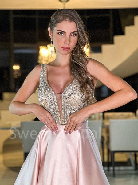Elegant V-neck A-line Sleeveless Prom Dresses  ,SW1335