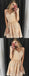 Elegant Spaghetti Strap V Neck Lace A Line Short Homecoming Dress, BTW174