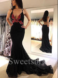Sexy V-neck Spaghetti straps Sleeveless Mermaid Prom Dresses,SW1559