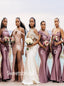 Mismatched Off-shoulder V-neck Mermaid Floor-length Elegant Simple Long Bridesmaid Dresses ,SWE1341