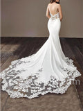 Elegant V-neck Spaghetti straps Mermaid Lace applique Wedding Dresses,DB0295