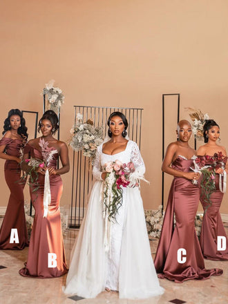 Mismatched Mermaid Soft Satin Simple Long Bridesmaid Dresses,SW1262