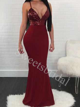 Sexy V-neck Sleeveless Mermaid Prom Dresses,SW1785