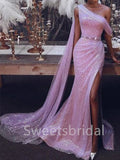 Elegant One-shoulder Side slit Mermaid Prom Dresses, SW1472