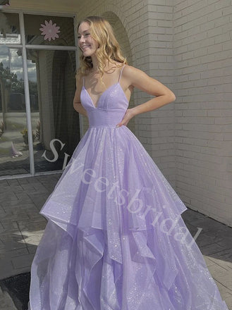 Elegant V-neck Spaghetti straps A-line Prom Dresses,SWW1751