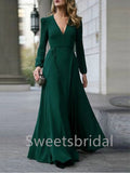 Elegant V-neck Long sleeves Side slit A-line Prom Dresses, SW1452