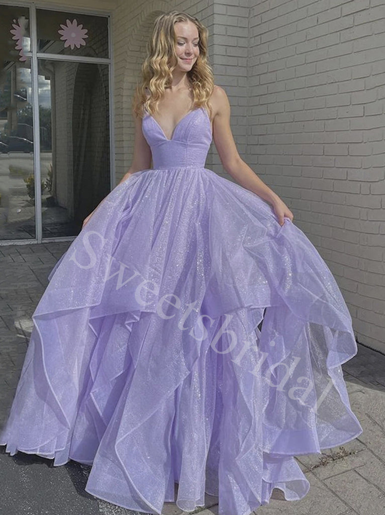 Elegant V-neck Spaghetti straps A-line Prom Dresses,SWW1751