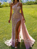 Elegant One shoulder Side slit Mermaid Prom Dresses, SW1535