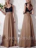 Elegant V-neck Sleeveless Open back A-line Prom Dresses,SW1552