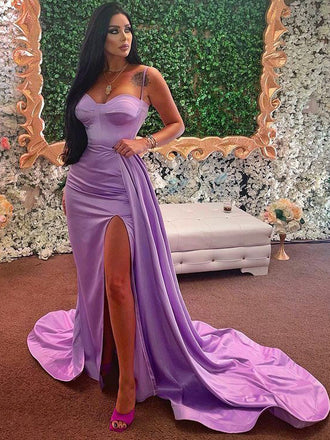 Spaghetti Straps Mermaid Sleeveless Side Slit Long Prom Dresses.SW1271