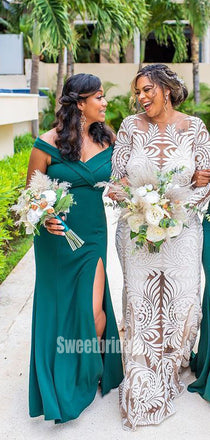 Simple Off-shoulder Mermaid Side Slit Long Bridesmaid Dresses,SWE1263