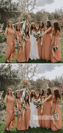 Dusty Orange Halter Floor-lengh Chiffon Bridesmaid Dresses,SWE1240