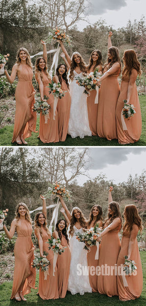 Dusty Orange Halter Floor-lengh Chiffon Bridesmaid Dresses,SWE1240