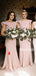 Cheap Light Pink Ruffle Sleeves Sweep Trailing Mermaid Long Bridesmaid Dresses, SW1032