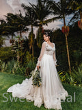 Simple V-neck Lone sleeves  A-line Lace applique Wedding Dresses,DB0217