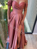 Elegant Off shoulder Side slit A-line Prom Dresses,SW1770