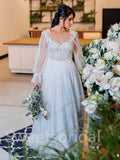 Simple V-neck Lone sleeves  A-line Lace applique Wedding Dresses,DB0217
