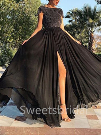 Elegant Cap sleeves Side slit A-line Prom Dresses, SW1448
